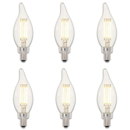 Bulb LED Dimmablemable 4.5W 120V CA11 Filament 2700K Clear E12 Candelabra, 6PK